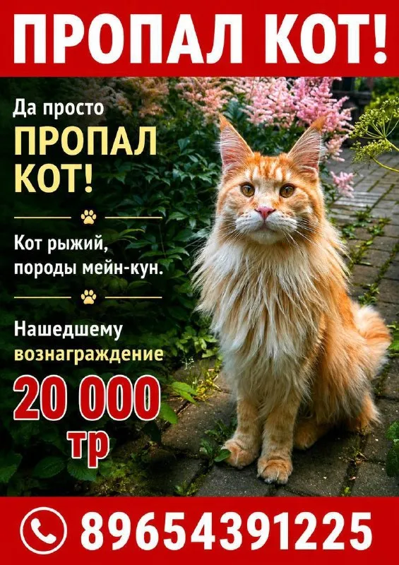 Lost ginger cat, мейн кун in Pushkino — identification photo, lost & found pet database Pathfinder